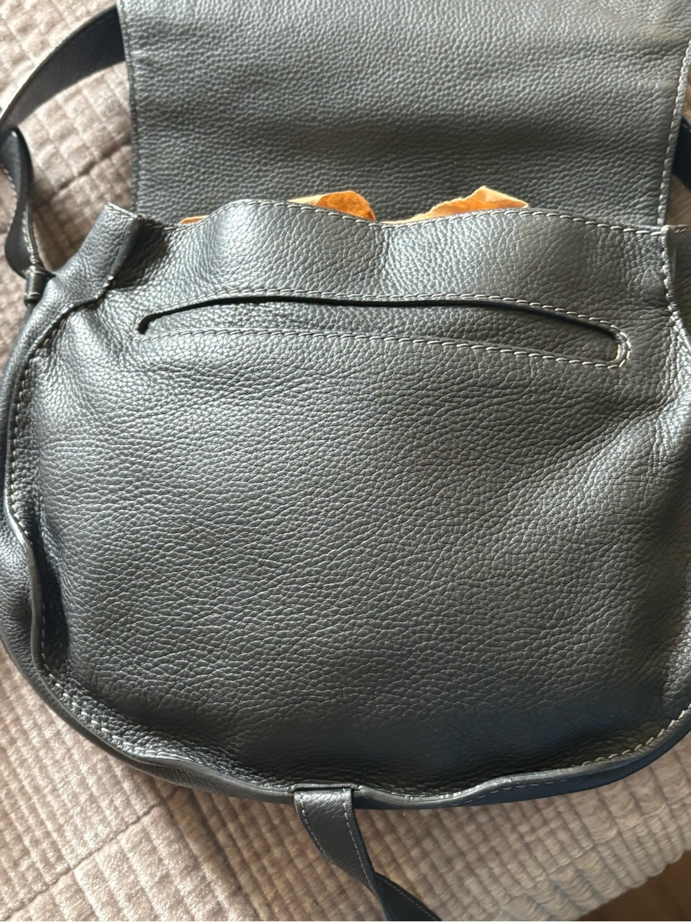 Chloe Black Leather Curved Saddle Crossbody with Gold Accents - Picture 4 of 10